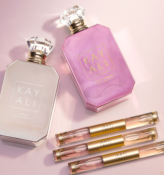 Kayali Sweet Diamond Pink PepperI25+Utopia Vanilla CocoI21 Rollerball + Huda Produkt