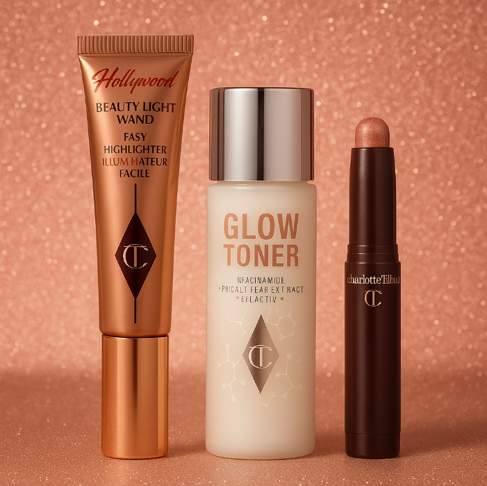 Charlotte Tilbury 3er Set Highlighter 5ml+Lidschatten Stick+Glow Toner 30ml