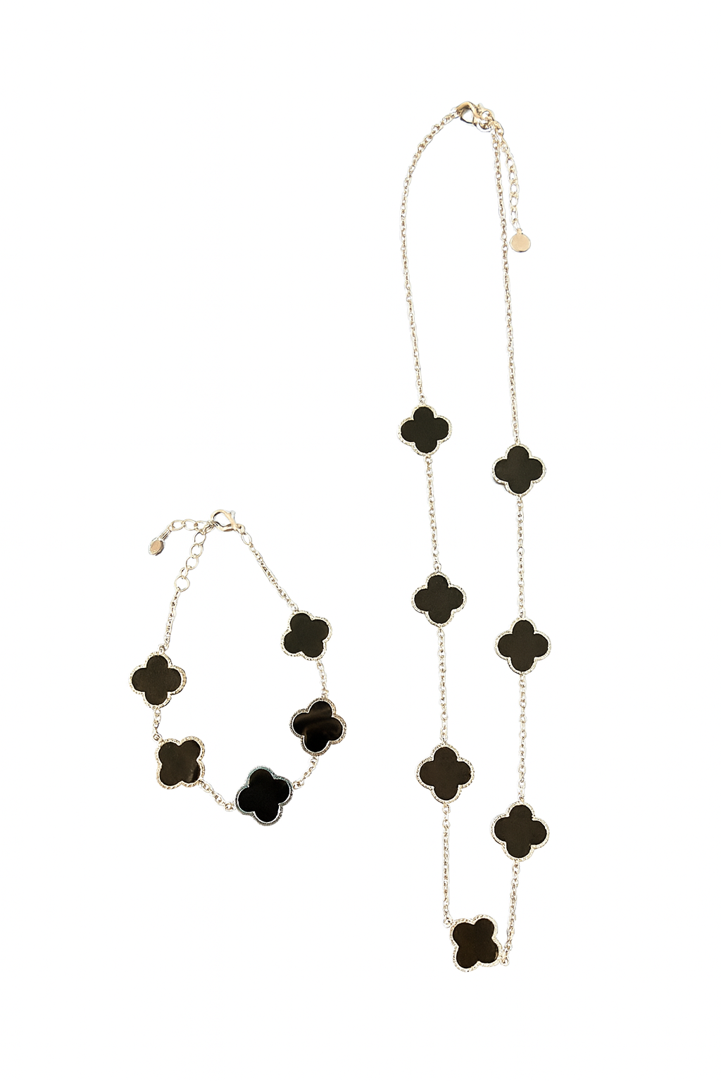 Kleeblatt Verschiedene Sets Kette, Armband, Ring, Ohrringe - Gold/Silber - Edelstahl, 14 Karat Farbe