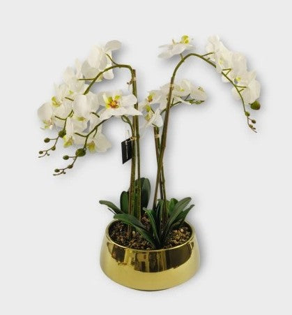 Mittelgroße künstliche Orchidee mit Keramik Vase (1+ 1 gratis)