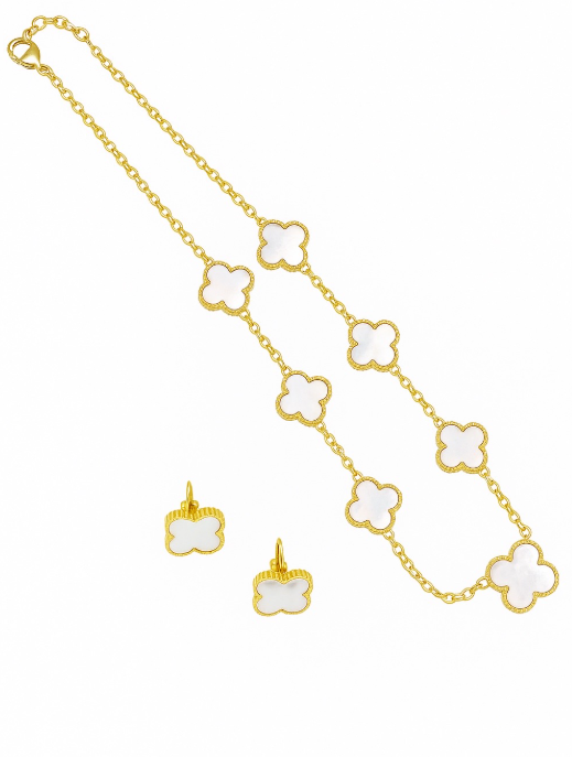Kleeblatt Verschiedene Sets Kette, Armband, Ring, Ohrringe -  Gold/Silber - Edelstahl, 14 Karat Farbe