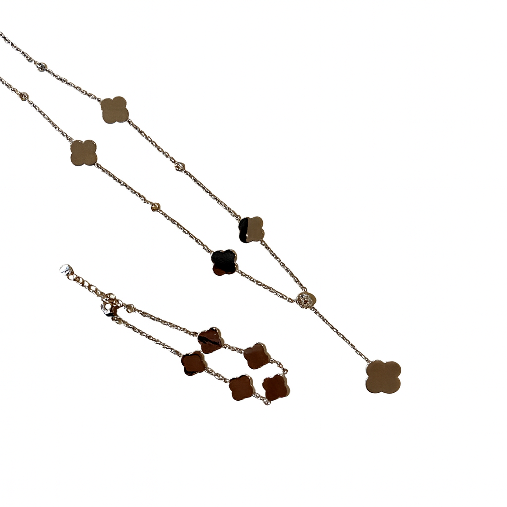 Kleeblatt Verschiedene Sets Kette, Armband, Ring, Ohrringe -  Gold/Silber - Edelstahl, 14 Karat Farbe