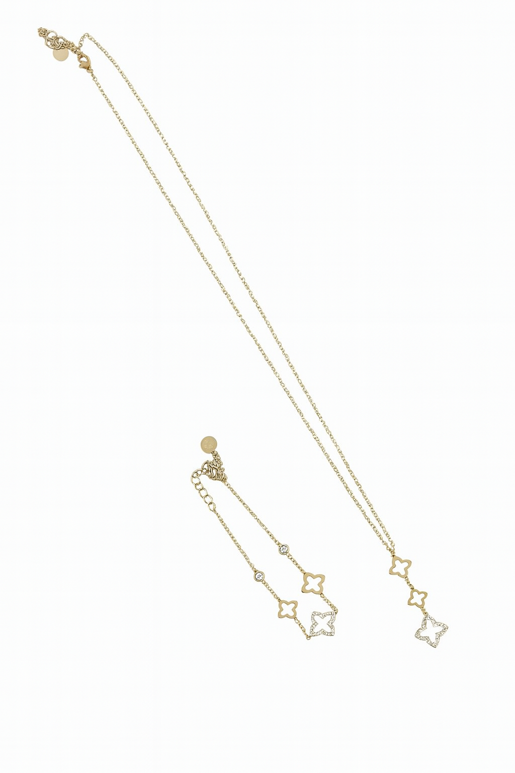 Kleeblatt Verschiedene Sets Kette, Armband, Ring, Ohrringe -  Gold/Silber - Edelstahl, 14 Karat Farbe