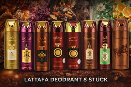 Lattafa Deo – 8 Düfte je 200ml (Gesamt 1,6 Liter)