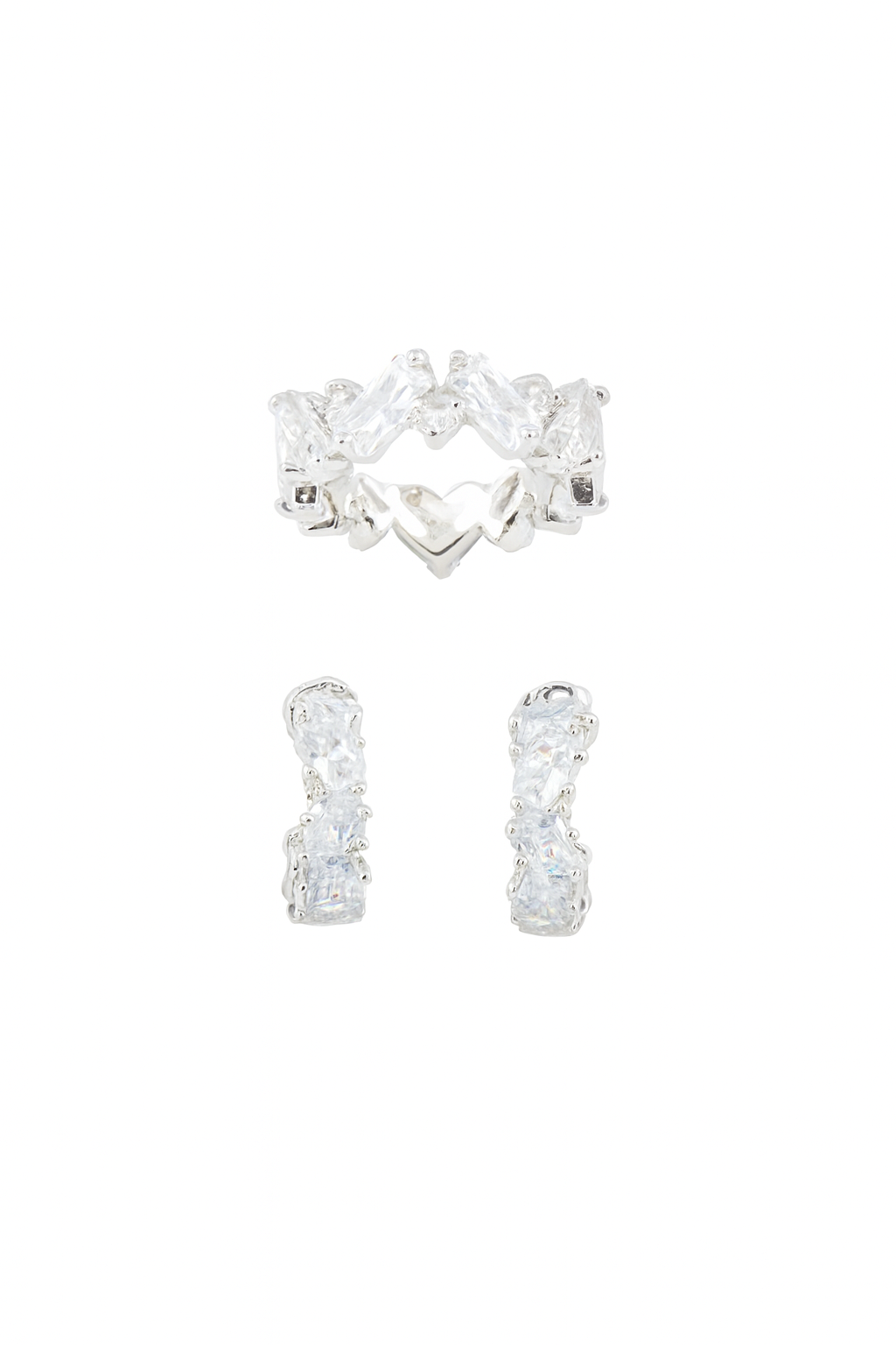 Kristall Set Ohrring mit Ring Gold/Silber