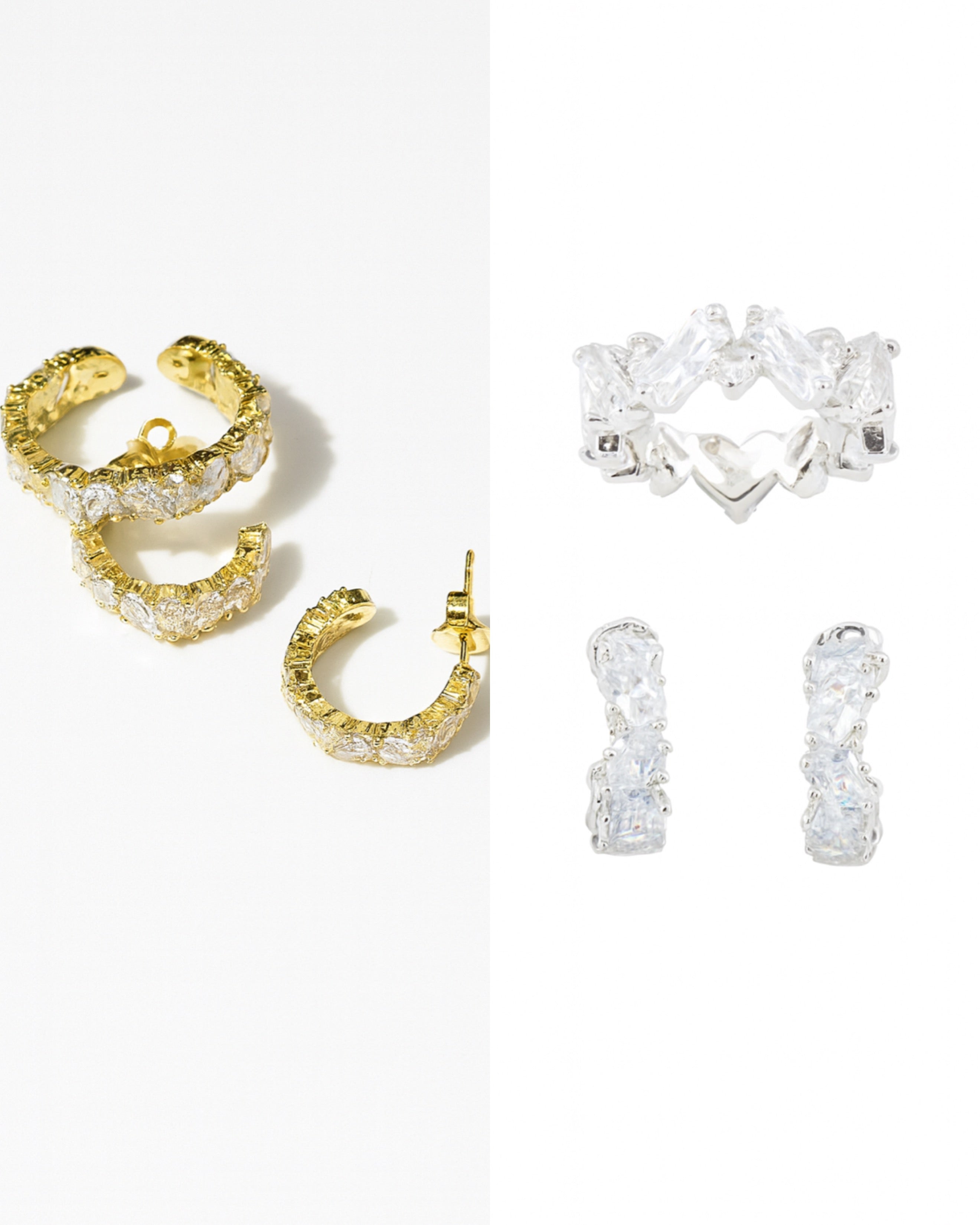 Kristall Set Ohrring mit Ring Gold/Silber