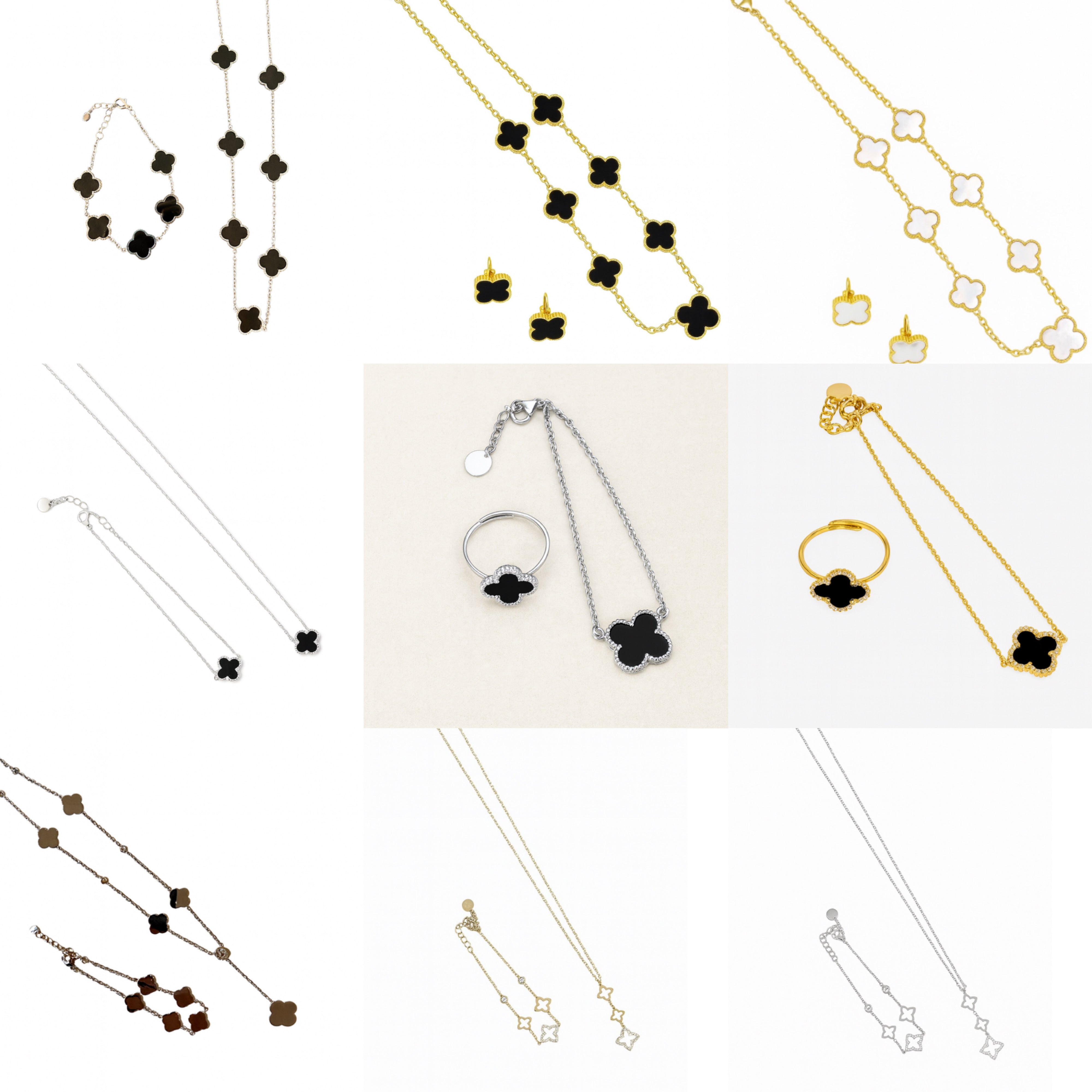 Kleeblatt Verschiedene Sets Kette, Armband, Ring, Ohrringe -  Gold/Silber - Edelstahl, 14 Karat Farbe