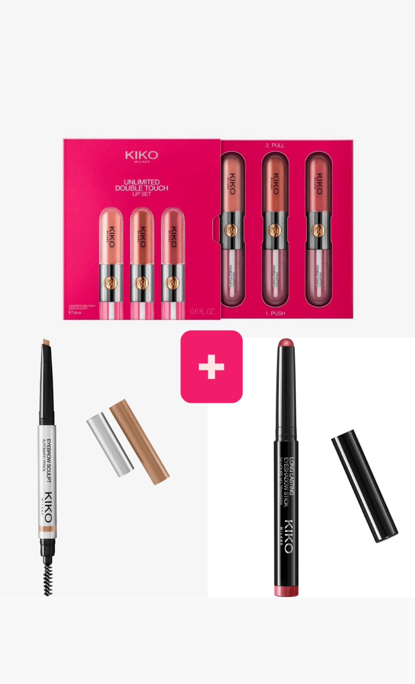 Kiko 3er set- Augenbrauenstift+Lidschatten stick+Lip set